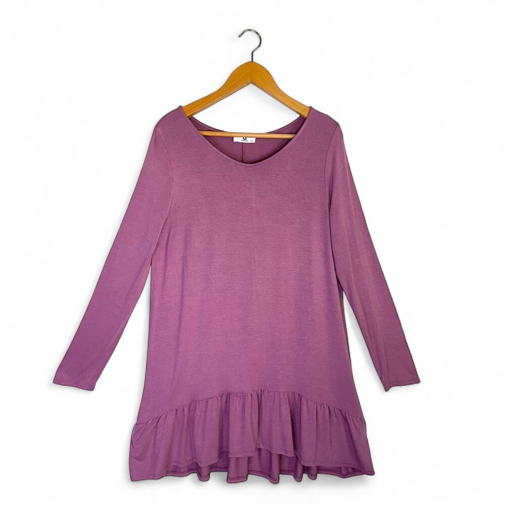 Amelia James NWT Women's Long Sleeve Drop Waist Ruffle Hem Dress XL Dusty Purple